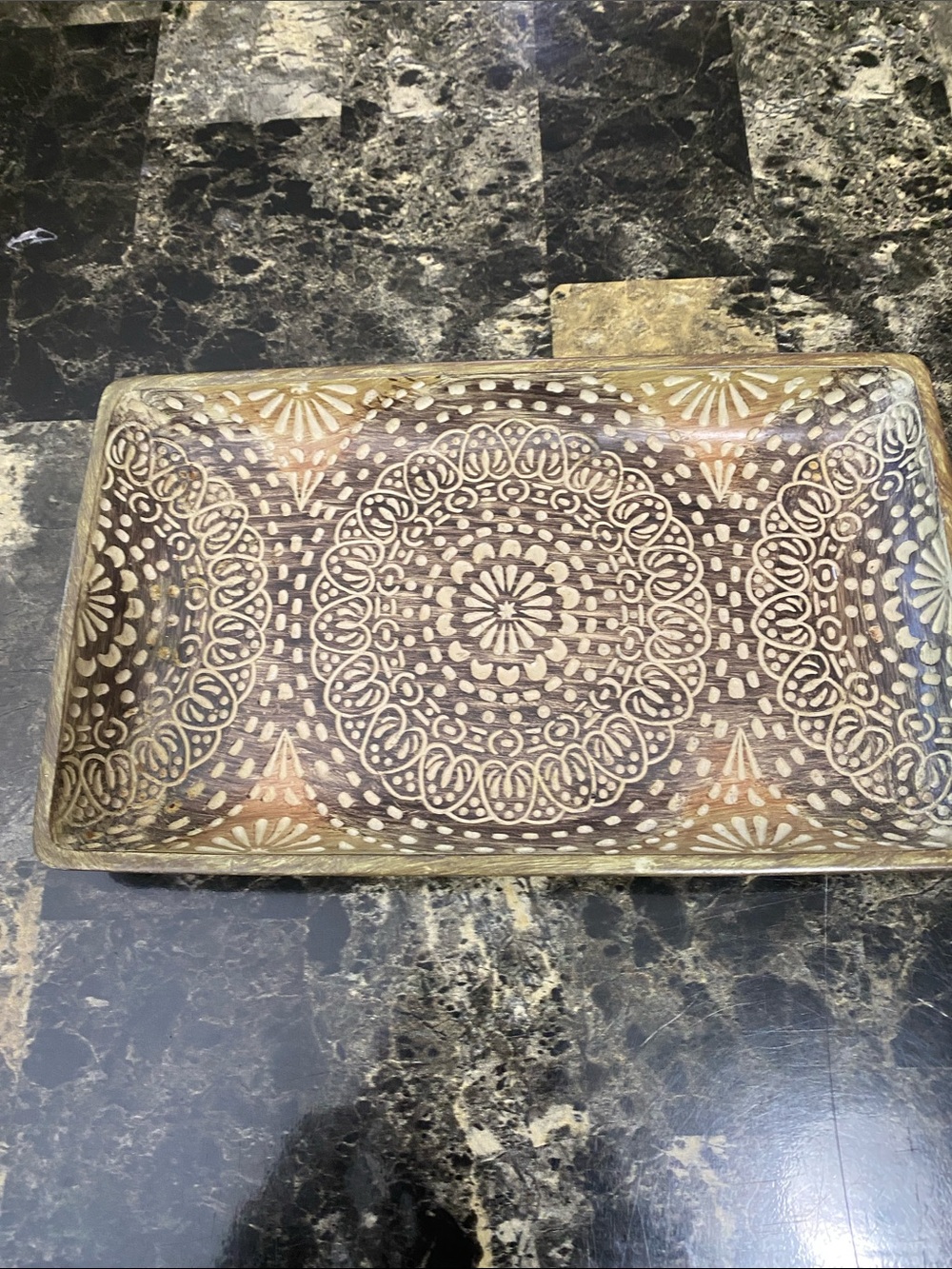 Aztec Abstract Print Solid Rectangular Heavy Duty Organizer Tray - EUC